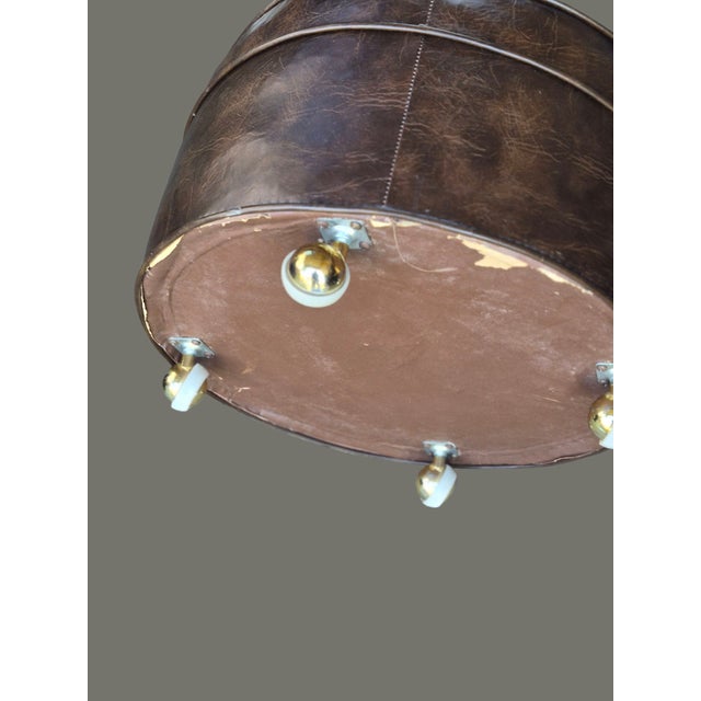 Textile 1960s Retro Mid-Century Modern Brown Leatherette Daisy Top Ottoman Foot Stool on Wheels For Sale - Image 7 of 9