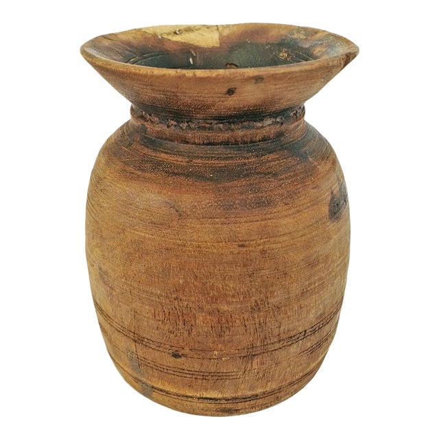 Vintage Rustic India Wood Pot | Chairish