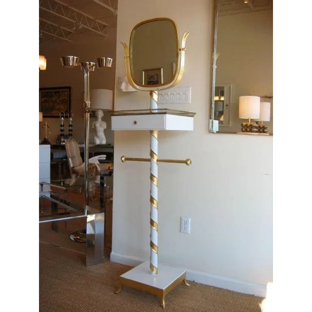Mid-Century Modern Vintage Venetian Italian Gilded & White Lacquered Swivel Standing Vanity Mirror or Sculpture Signed 50's For Sale - Image 3 of 10