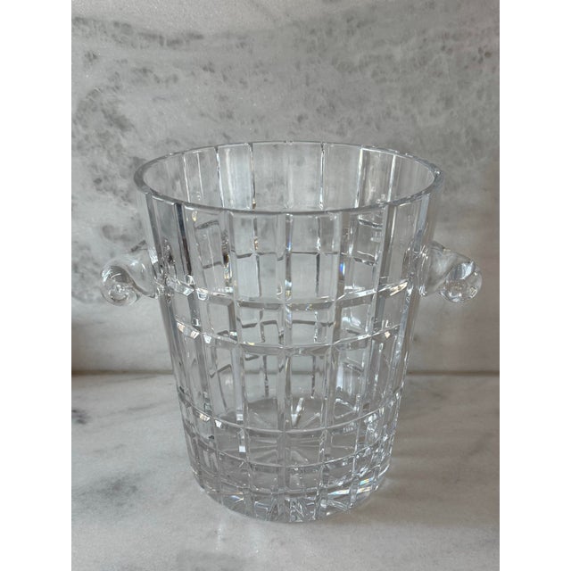 Vintage large and heavy crystal wine or champagne ice bucket with graphic cut design and sculpted handles. Believed to be...