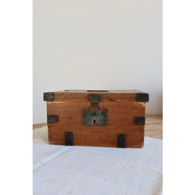 Small Antique Wooden Chest with Metal Fittings, 1930s For Sale - Image 10 of 10