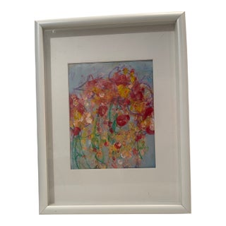 Original Mixed Media Artwork “Poppy Static” (Watered Acrylic Painting and Ink on Art Paper); Signed, Framed For Sale