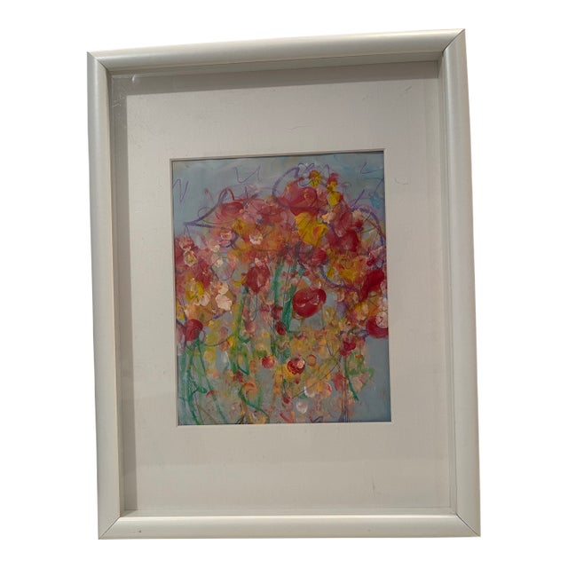 Original Mixed Media Artwork “Poppy Static” (Watered Acrylic Painting and Ink on Art Paper); Signed, Framed For Sale