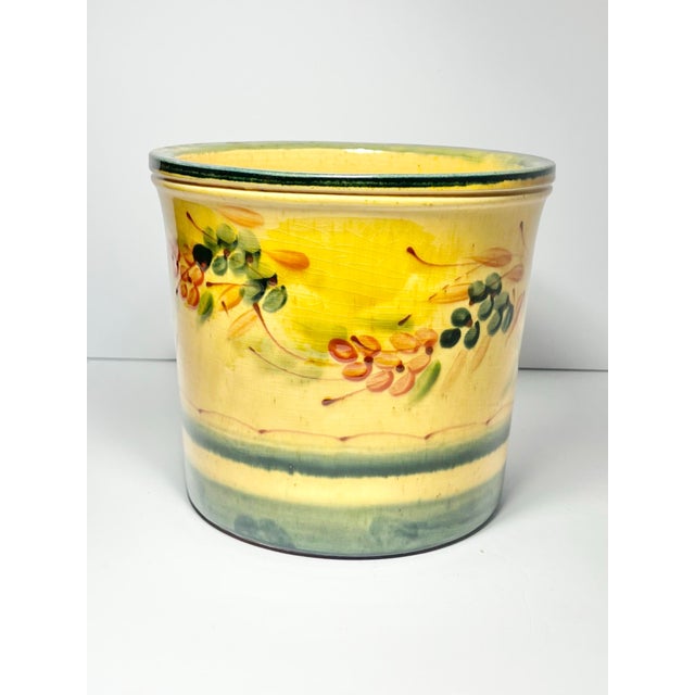 French Country Terre E Provence Yellow & Green Earthenware Canister Crock For Sale - Image 3 of 6