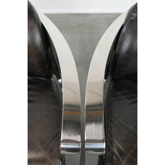 Brown Leather Aviator Armchairs with Aluminum Frames, Set of 2 For Sale - Image 8 of 17