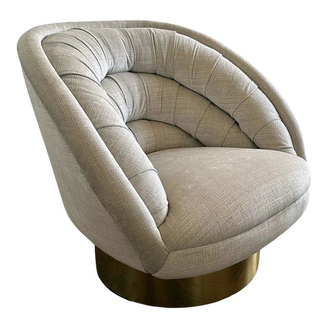 Crescent Swivel Loung Chair Brass Base by Vladimir Kagan For Sale