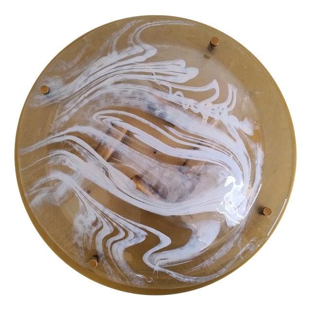Large Flush Mount in Brass and Murano Glass from Hillebrand Lighting, 1970s For Sale