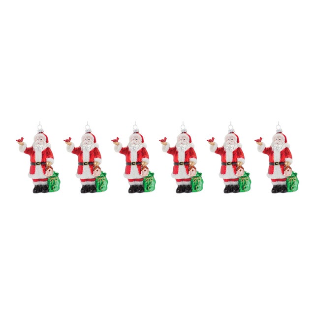 Contemporary Glass Santa with Cardinal Bird Ornament (Set of 6) For Sale - Image 3 of 3