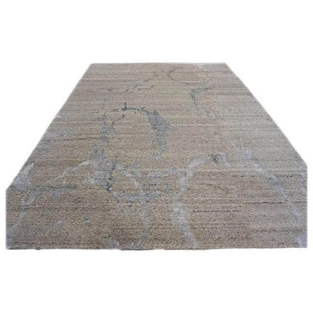 Nepalese Modern Cryptic Circles Wool & Silk 9x12 Grey & Tan Handmade Area Rug #1142344 For Sale - Image 4 of 7