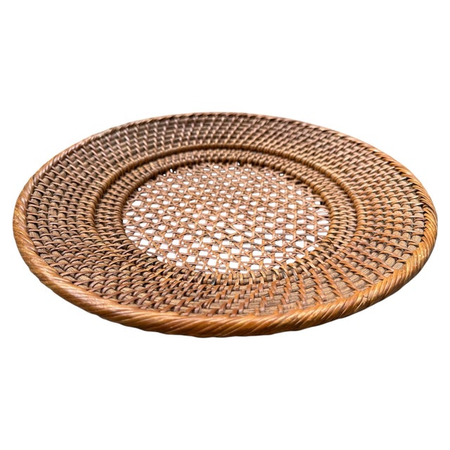 Coastal Vintage Woven Rattan Charger Tray | Round Natural Fiber Tabletop Decor For Sale - Image 3 of 5