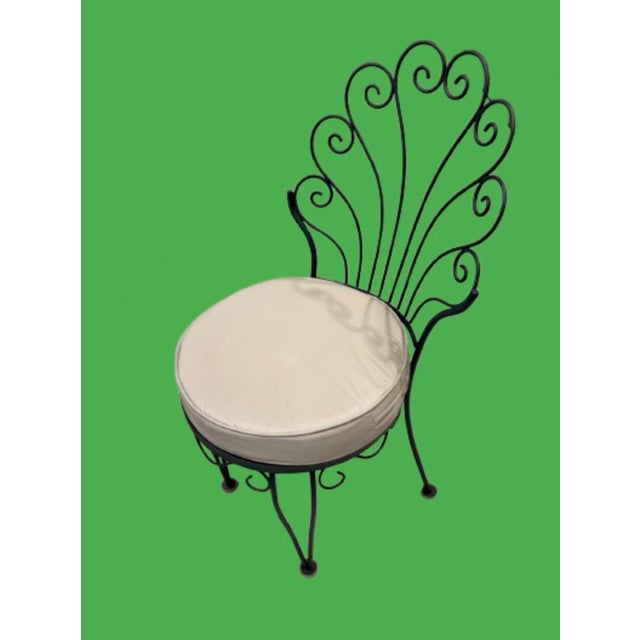 Metal 1950s Italian Wrought Iron Dining Chairs Hunter Green,Featuring a Distinct Scallop “Peacock” Shaped Scrollwork Backrest - Set of 4 For Sale - Image 7 of 12