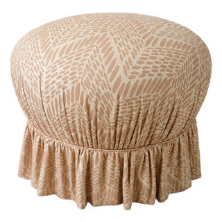 Vintage Round Ruffled Skirted Ottoman Pouf on Casters For Sale