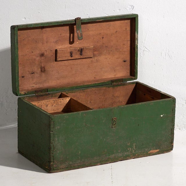 Rustic Small Antique Green Wooden Chest, 1910s For Sale - Image 3 of 8