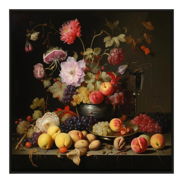 Framed 30' X 30' Collector Fine Art Print 'Still Life With Fruits and Flowers' For Sale