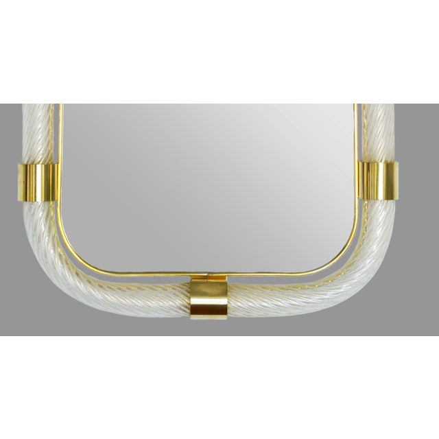Murano Murano Mirror With Twisted Clear Glass and Brass Details For Sale - Image 4 of 5
