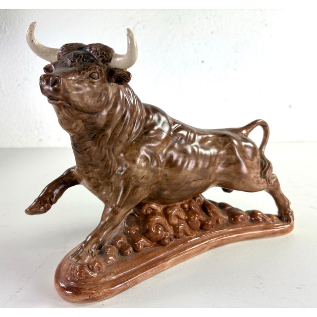 1950s Mid-Century Vintage Ceramic Sculpture of a Bull For Sale - Image 5 of 11