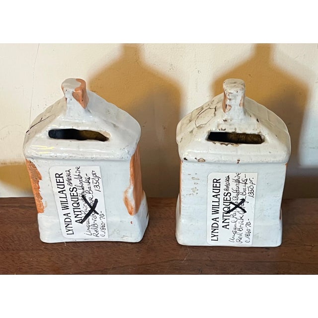 Antique 19th Century English Staffordshire Brick Cottage Coin Banks Circa 1860 - A Pair For Sale - Image 11 of 14
