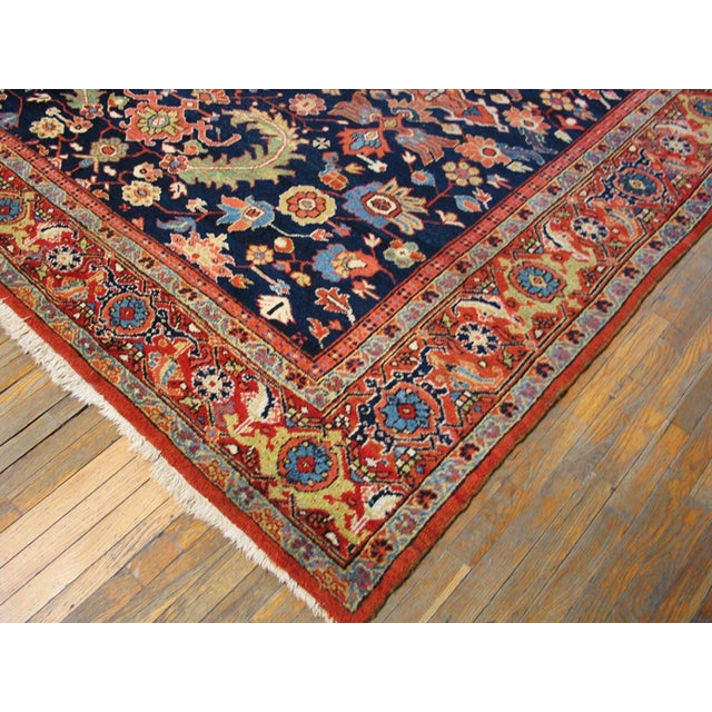 Striking Navy Blue and Red Color With Lancet Leaves, Palmette Design Antique Heriz Rug For Sale In New York - Image 6 of 12