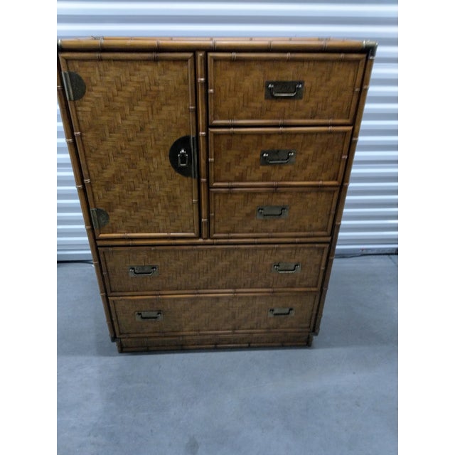 Vintage Dixie Rattan & Wicker Armoire With Brass Handles For Sale - Image 10 of 10