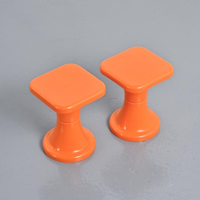 Orange Tam Tam Stools by S.E.L.U.P., 1970s, Set of 2 For Sale - Image 3 of 6