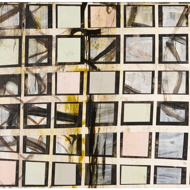 Tsibi Geva (Israel, b. 1951) acrylic and oil on canvas abstract painting in white, grey, and muted pastel hues arranged...