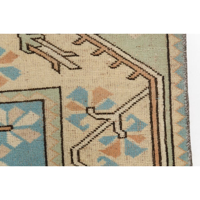 Vintage Turkish Medallion Rug, Hand-Knotted Wool, Peach and Blue For Sale - Image 10 of 10