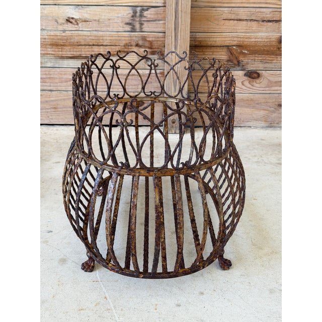 Vintage Rusted Patina Iron Jardinière With Paw Feet For Sale - Image 4 of 12