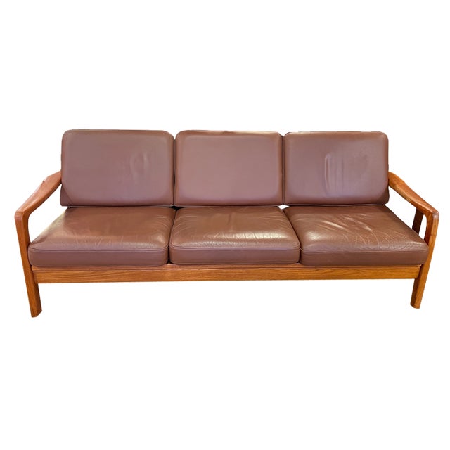 Mid-Century Danish Modern Leather & Teak 3-Seater Sofa by Jens-Juul Christensen for JK, Denmark, 1960s For Sale