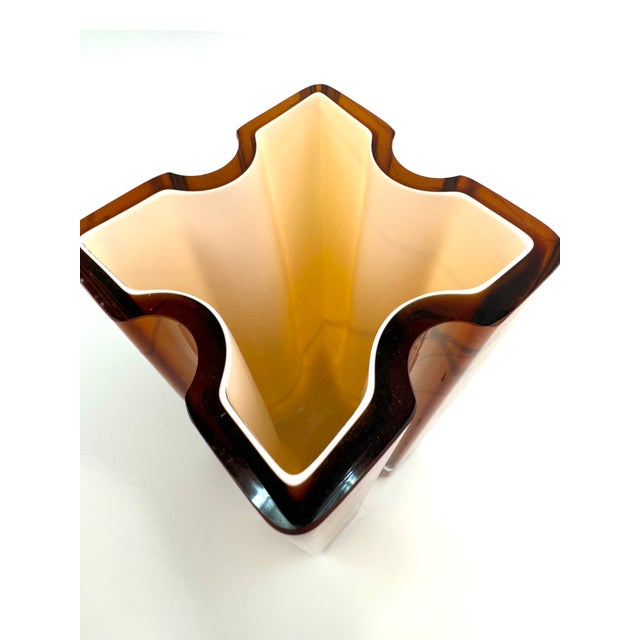 Glass 1970s Mid-Century Italian Amber Murano Style Glass Vase With Sculptural Cross-Shaped Design For Sale - Image 7 of 11