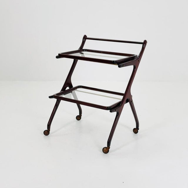 Mid-Century Italian Serving Trolley in Wood and Glass by Cesare Lacca, 1950s For Sale - Image 10 of 11
