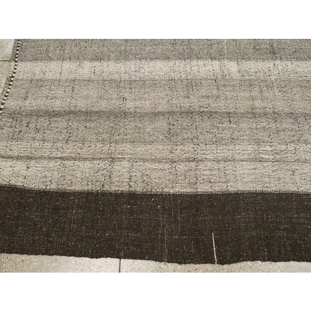 Charcoal Galerie Shabab Collection Mid-20th Century Turkish Tribal Kilim Room Size Carpet in Charcoal and Brown For Sale - Image 8 of 10