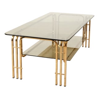Rectangular Coffee Table in Metal and Smoked Glass, 1970s For Sale
