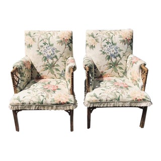 Faux Bamboo Fretwork Chinese Chippendale Armchairs - a Pair For Sale