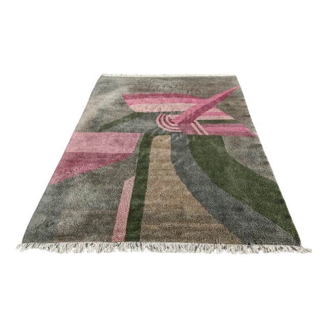 Postmodern Hand-Knotted Wool Rug, India, 1990s For Sale