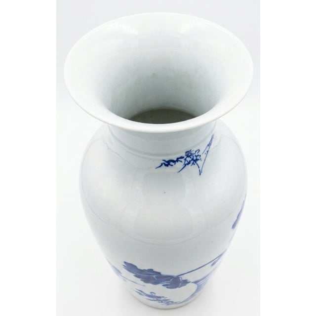 Late 20th Century Qing Dynasty (Kangxi Reign) Blue and White Porcelain Rouleau Vase For Sale - Image 5 of 7