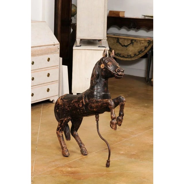 Late 19th Century French Carved Carousel Prancing Horse Sculpture with Patina For Sale - Image 4 of 13