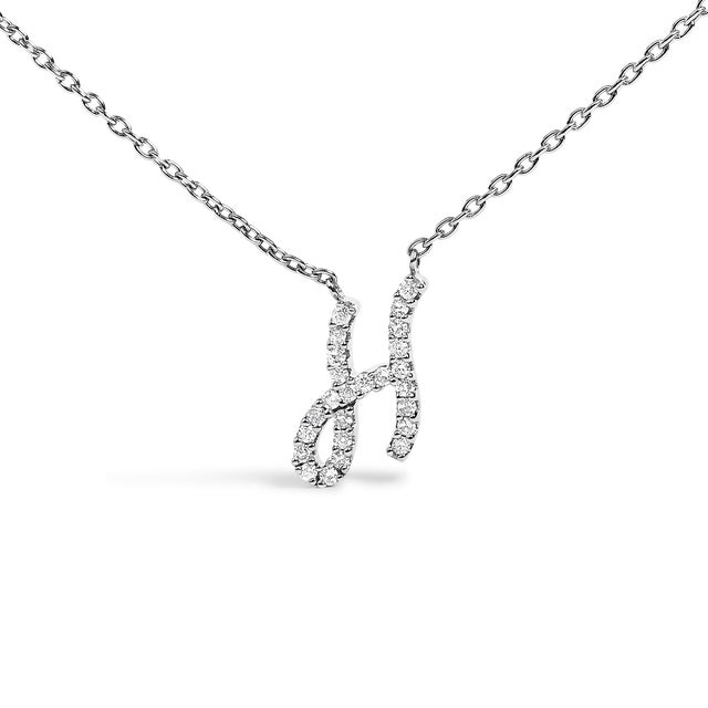 Contemporary 10K White Gold Diamond Accent "H" Initial Script Style Pendant Necklace For Sale - Image 3 of 5