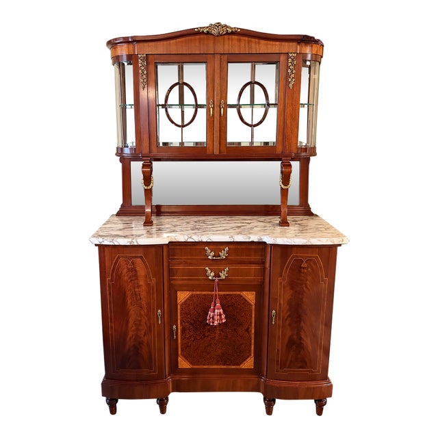 Louis XVI Antique Commode Ormolu Carrara Marble Display Cabinet Vitrine Buffet For Sale