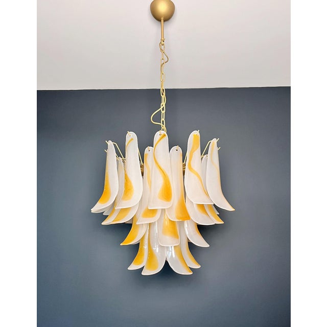 Vintage Italian Murano Chandelier with Acid-Etched Amber Glass Petals, 1990s For Sale - Image 9 of 17