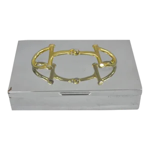 Vintage Brass Horsebit Silver Plated Gucci Style Cigarette Snuff Box Casket
