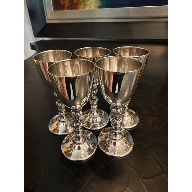 Vintage Mid-Century Hallmarked Mexican Silver-Plate Petite Goblets - Set of 5 For Sale - Image 9 of 12