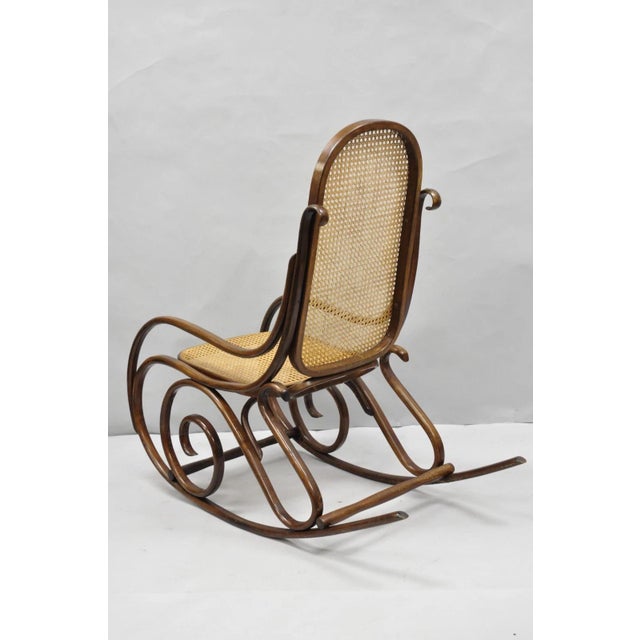 Vintage Mid Century Modern Thonet Style Bentwood & Cane Rocker Rocking Chair (B) For Sale - Image 13 of 18