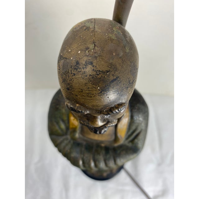 Vintage 1940s Monk Figurine Lamp With String Shade For Sale - Image 9 of 11