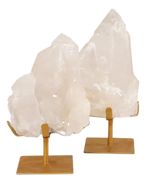 Pair of Quartz Crystals on Golden Stands