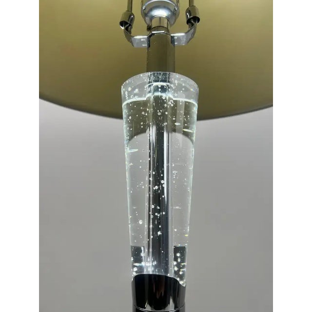Modern Glass Column Table Lamp With Chrome Base and White Shade For Sale - Image 10 of 14