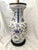 Vintage Blue & White "Floral Temple" Vase Table Lamp Macao. Has a gold/silver outline around design, wood top piece and a...