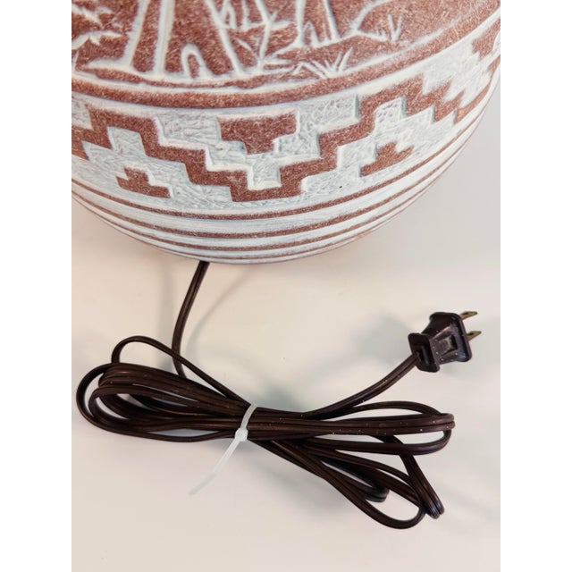 Vintage 1980s Southwestern-Style Terracotta Pottery Base W/ Teepee & Mountains Table Lamp For Sale - Image 9 of 10