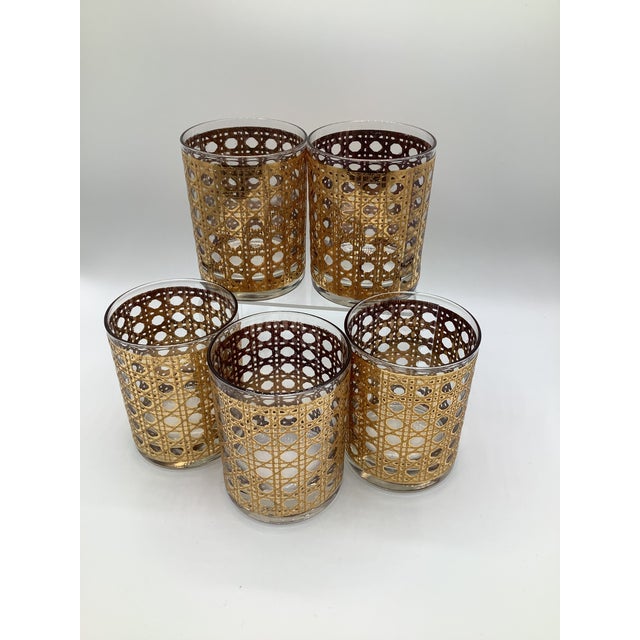 Culver Ltd. Vintage Culver Cannella 22k Gold Overlay Pattern Lowball Rocks Glasses - Set of 5 For Sale - Image 4 of 4