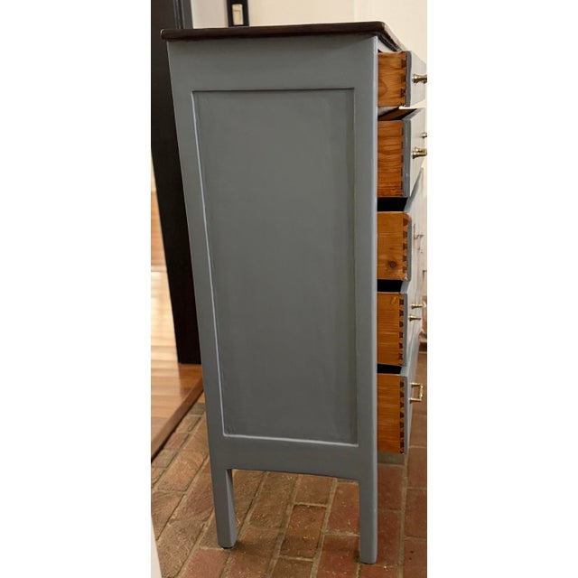 1950s Vintage Solid Wood 5-Drawer Tallboy Dresser in Custom Blue Chateau For Sale - Image 5 of 13
