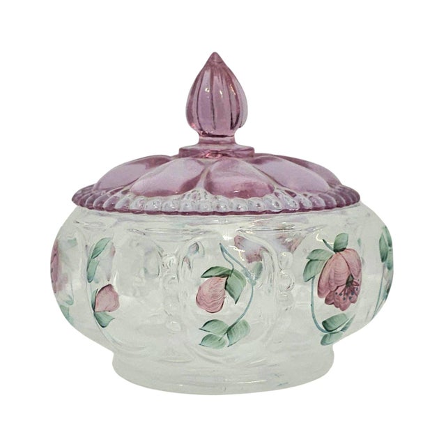 Fenton Art Glass Company 1999 Fenton Trellis DX No. 5585 Melon Box Hand Painted by Karen L. Easton For Sale - Image 4 of 11